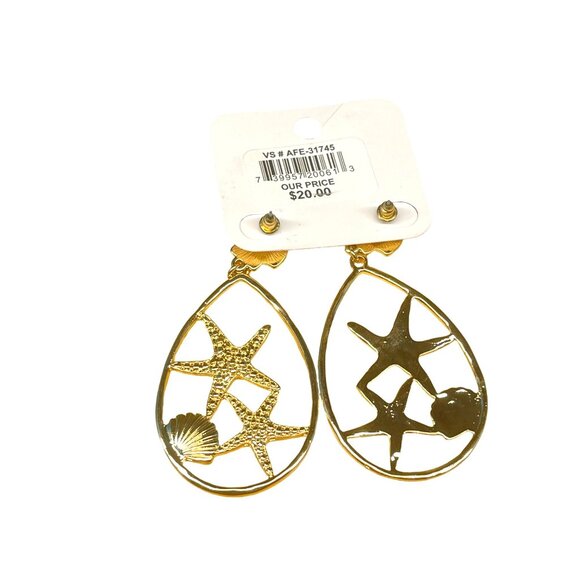 Charming Charlie Gold Starfish & Seashell Teardrop Hypoallergenic Earrings For W - Picture 3 of 7